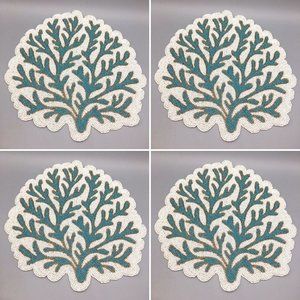 x4 Coastal Collection Beaded Ocean Blue Coral Reef Placemat Set Beach Decor 15"